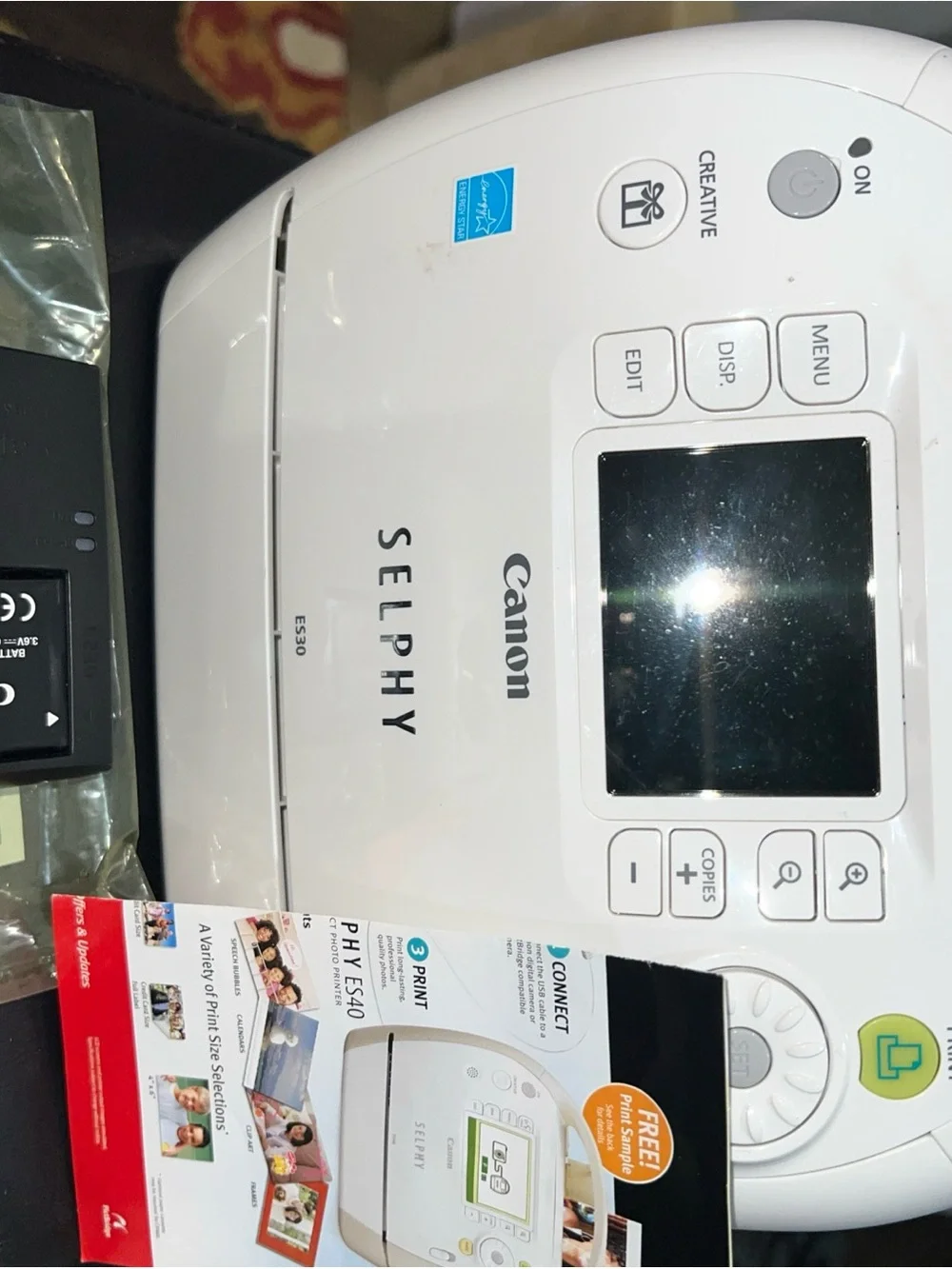 CanonPowerShot& SELPHY White Portable Photo Printer with Accessories and Manuals